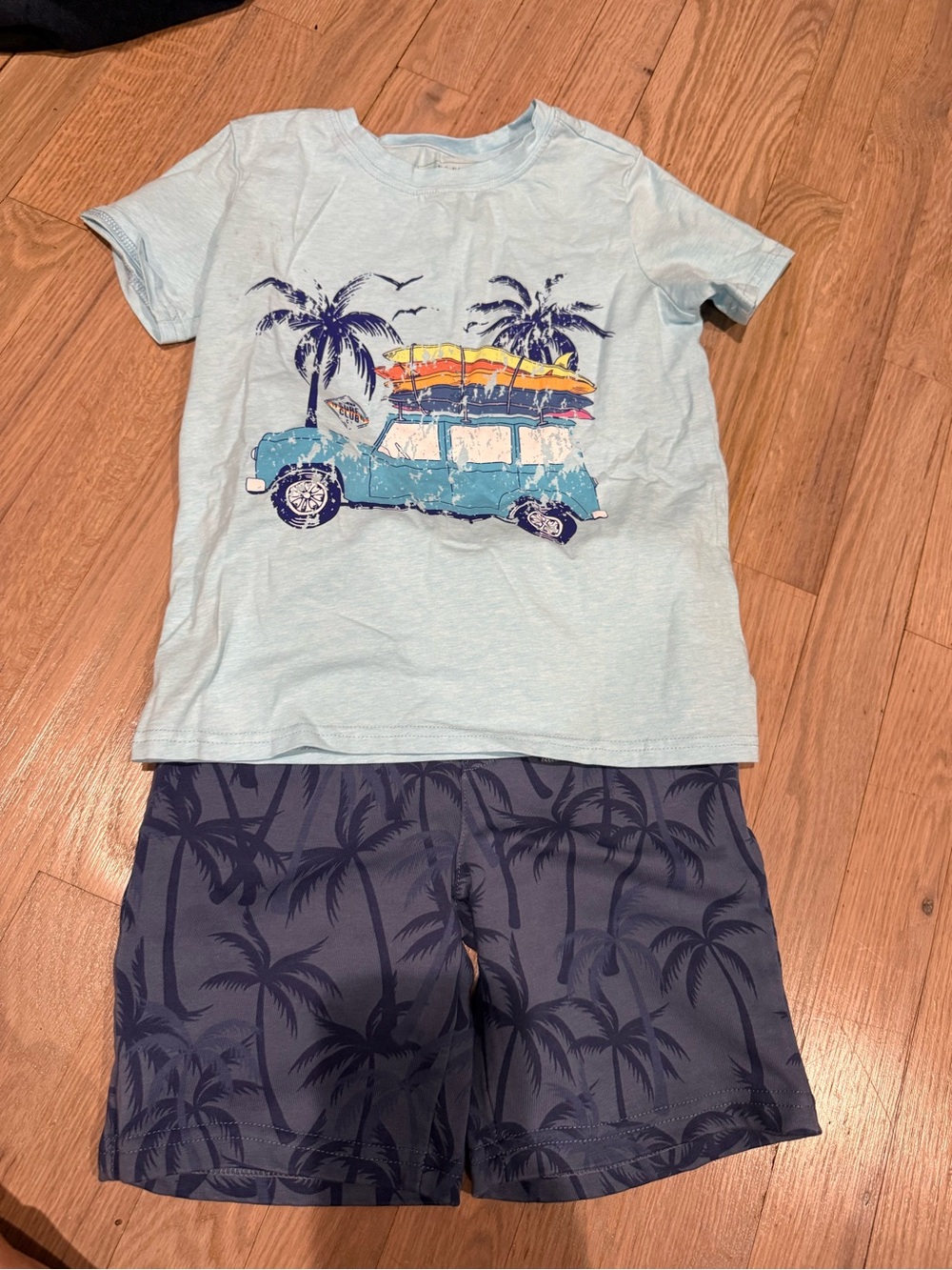Andy & Evan Light Blue Van & Navy Palm Pajama Set